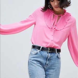 Pink river island blouse with ruffle front